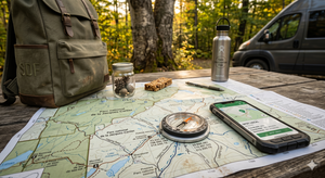 Boussole - map - sac a dos en camping - Le spot local SDF