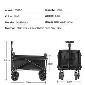 Chariot pliable de camping et plage – 4 roues